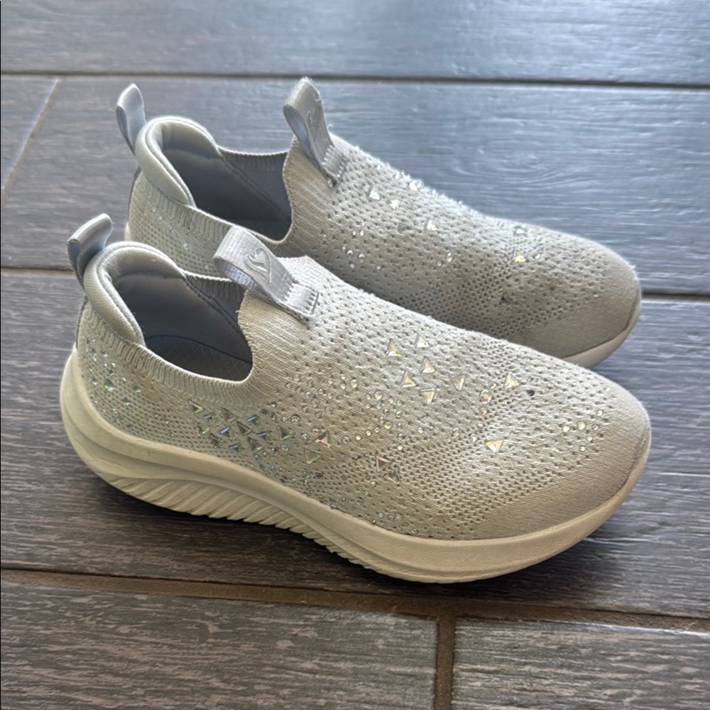 Girls Slip-On Sketchers with Rhinestone Accents - size 12 (light blue)